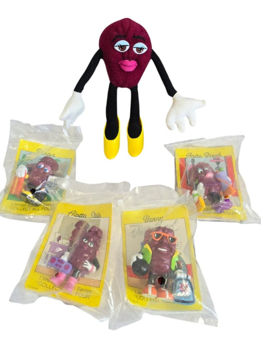 Vintage Calrab Hardee's California Raisins Figures Series 4 Complete Set +1 Soft